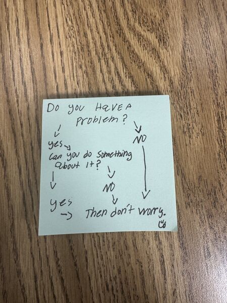 Handwritten sticky note with words of encouragement